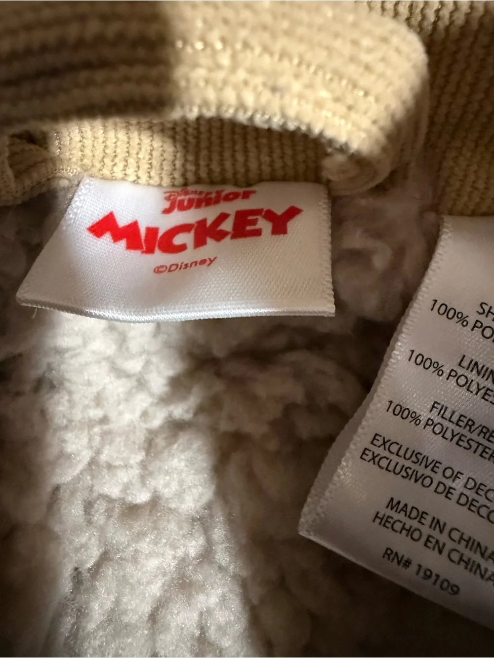 Disney Beige Sherpa-Lined Quilted Hoodie Jacket